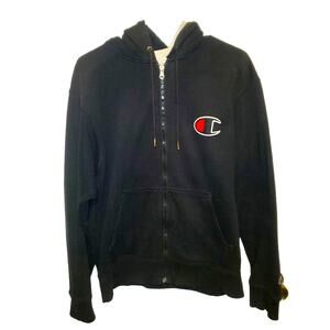 Champion black hooded zip up sweatshirt Medium